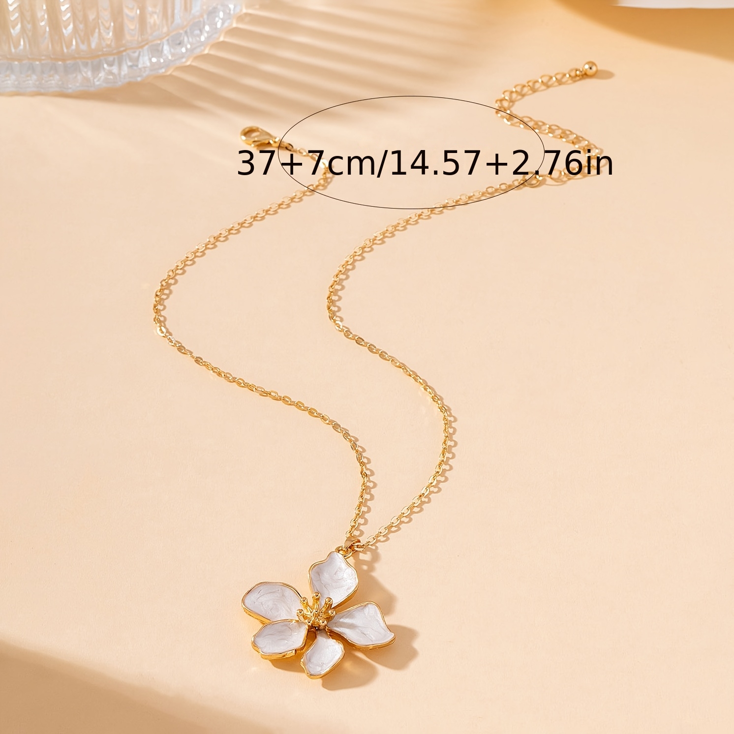 Handmade White, Pink, and Orange Enamel Five-Petal Flower Necklace